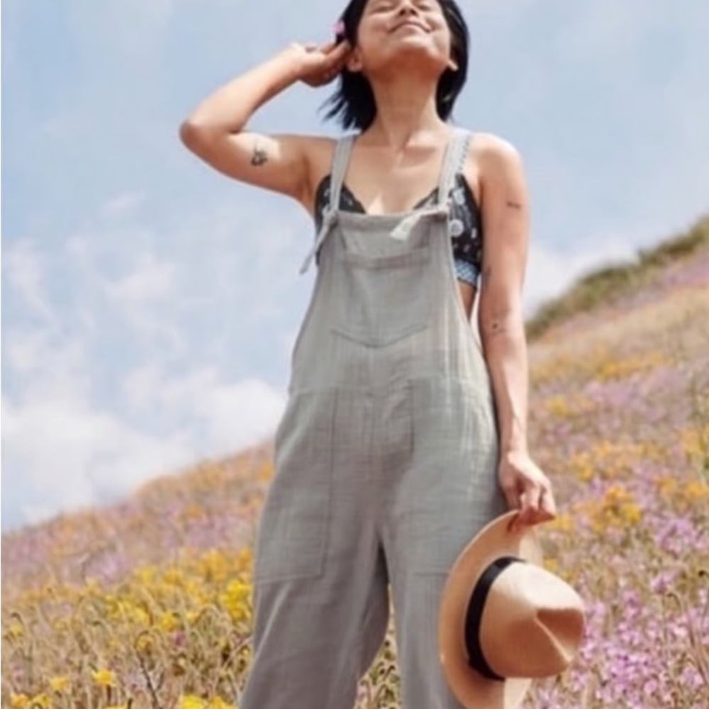 Aerie 100% Cotton Dusty Blue Linen Gauzy Overalls